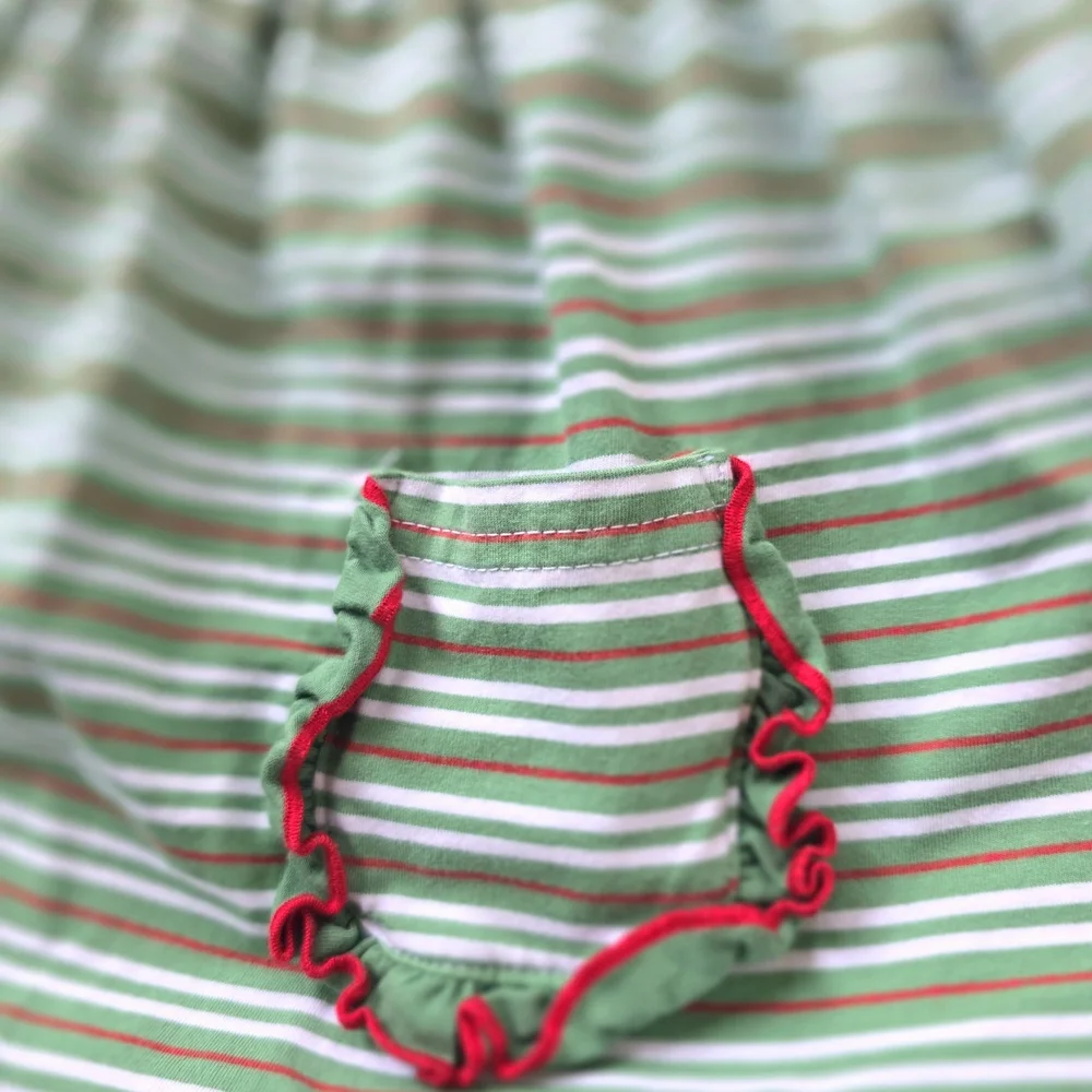 Abby & Evie Boutique Green Striped Holiday Christmas Dress Tree Embroidery